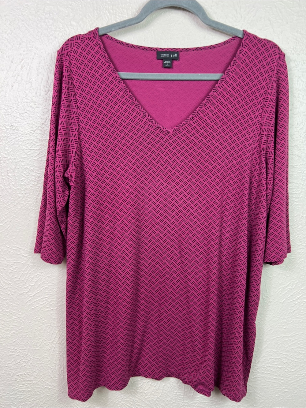 J. Jill Wearever Collection Purple Black Print 3/4 Sleeve Tunic Medium Petite
